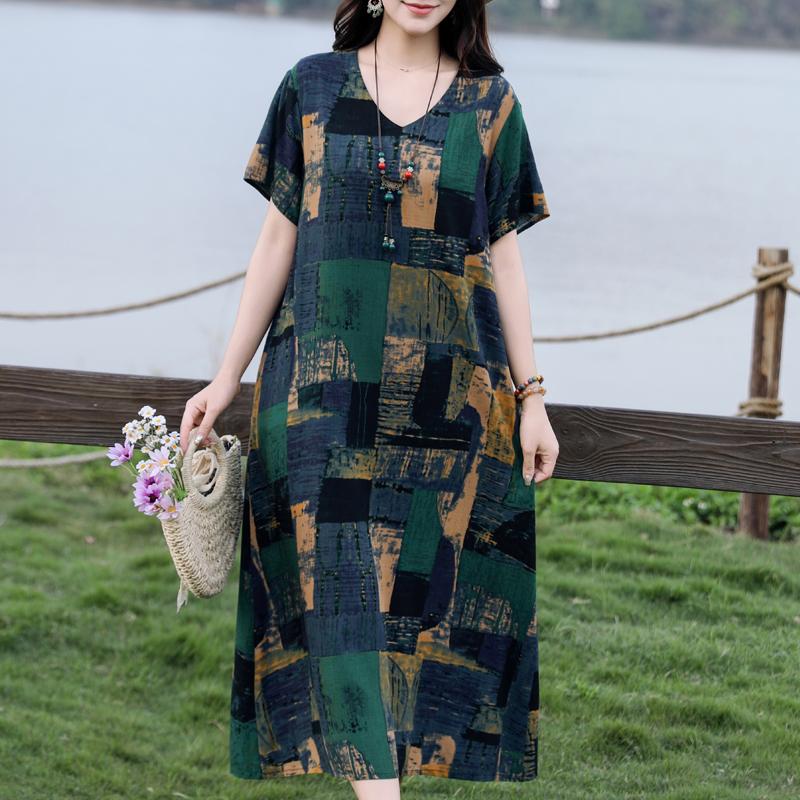 Casual Women's Dresses Summer Vintage Clothes Plus Size Elegant Short Sleeve Summer Long Dress