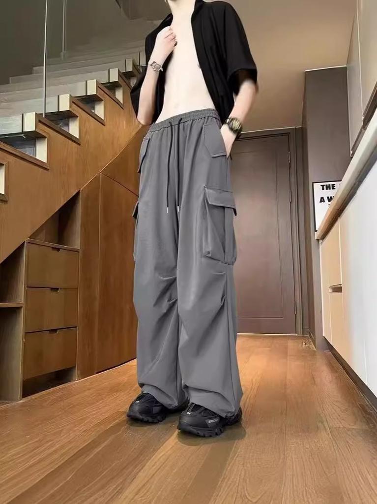 Overalls men's summer tide brand new American functional wind outdoor shock pants high street loose parachute soldier pants