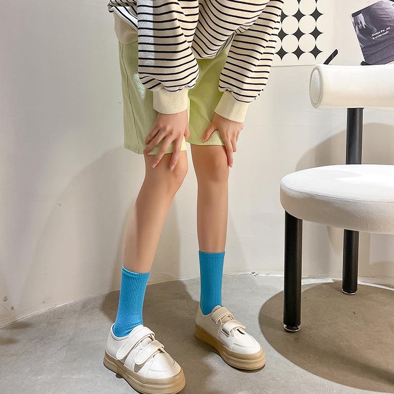 Bunte Damen Baumwoll Kniehohe Tanzsocken: Macaron Bonbonfarbe, Wadenlang, Japanischer Stil