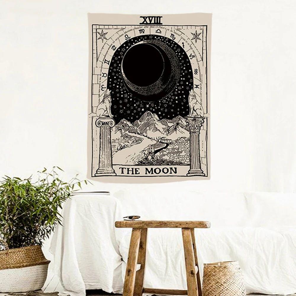 VIKAMA Vintage Sun Face Tapestry Natural Art Style Bird and Floral Motifs Perfect for Living Room or Bedroom Feature Wall 74x94cm(29x37in)