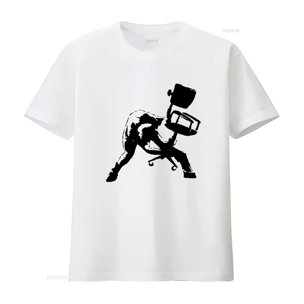 Banksy Office Chair Clash T Shirt Charcoal Medium Vintage Stretched Designer Clothes Slightly Versatile Breathable
