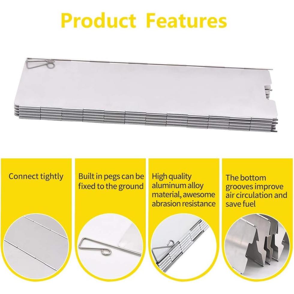 Camp Stove Windscreen, 9/10/12 Plates Aluminum Folding Portable Camping Windshield Grill Wind Screen For Camp With Carry Bag