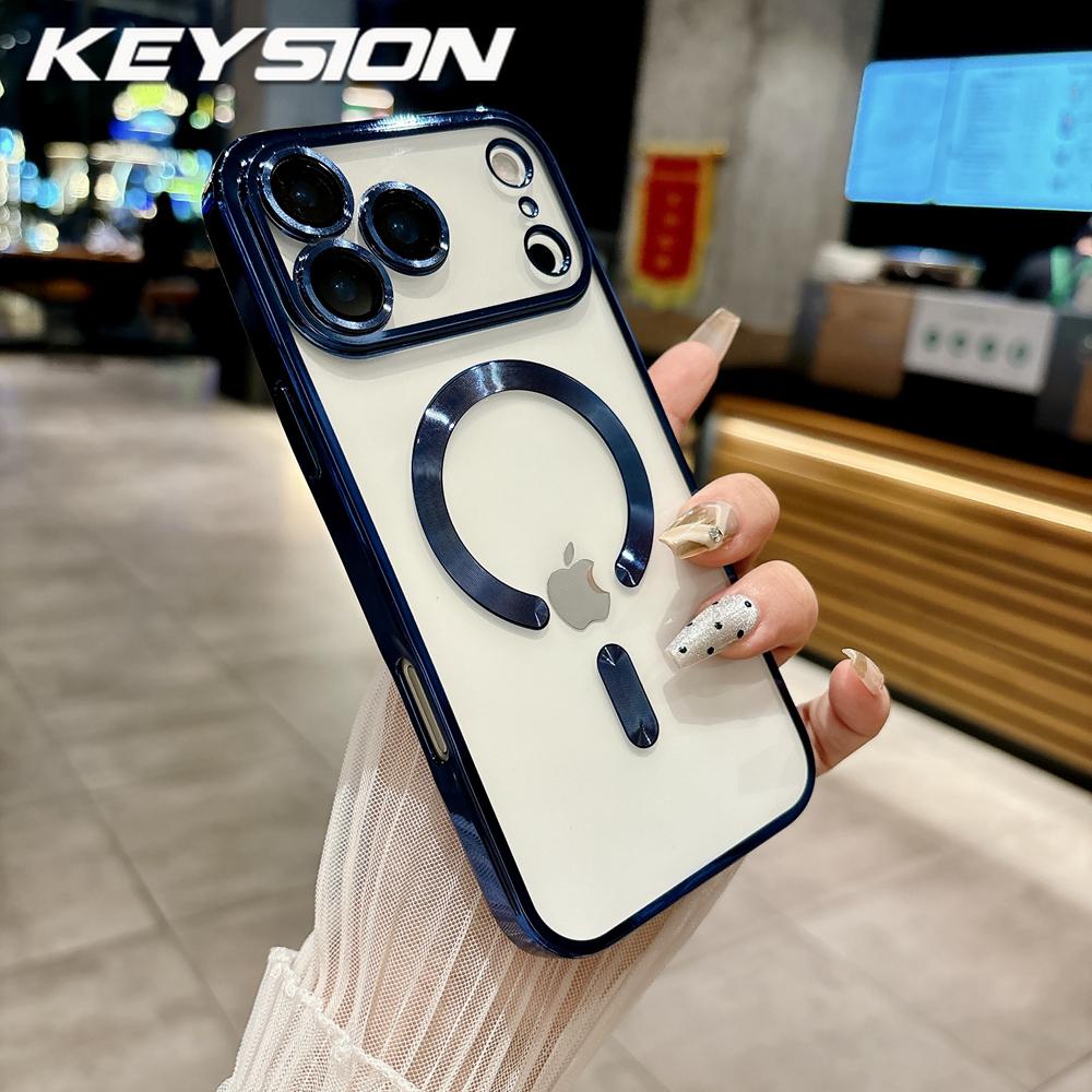 KEYSION Magnetic Plating Case for MagSafe for iPhone 17 Pro Max 17Air Transparent TPU Shockproof Phone Cover With Lens Protector