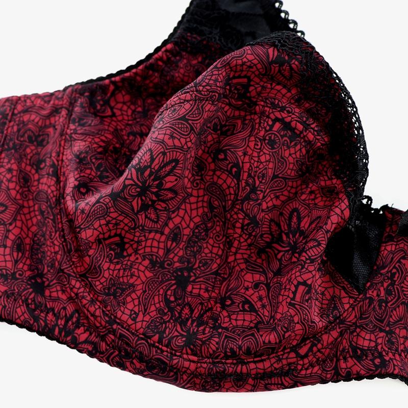 Women Plus Size Floral Print Bra With Wired Sexy Lace Breathable Underwear Full Cup 85C-110D