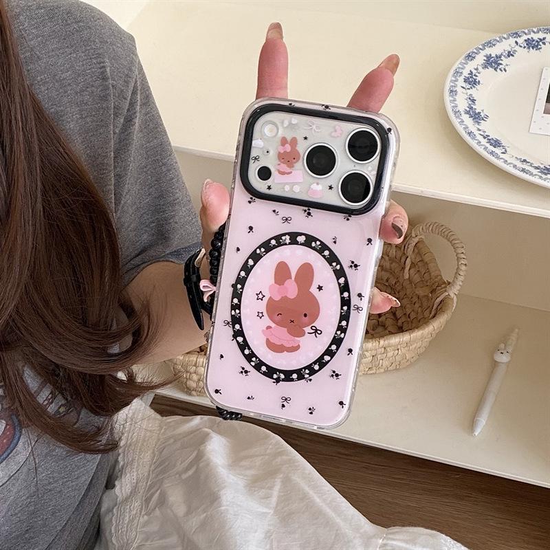

Luxury Dark Rose Rabbit Chain Case for iPhone 17 Pro Max / 16 / 15 / 14 15