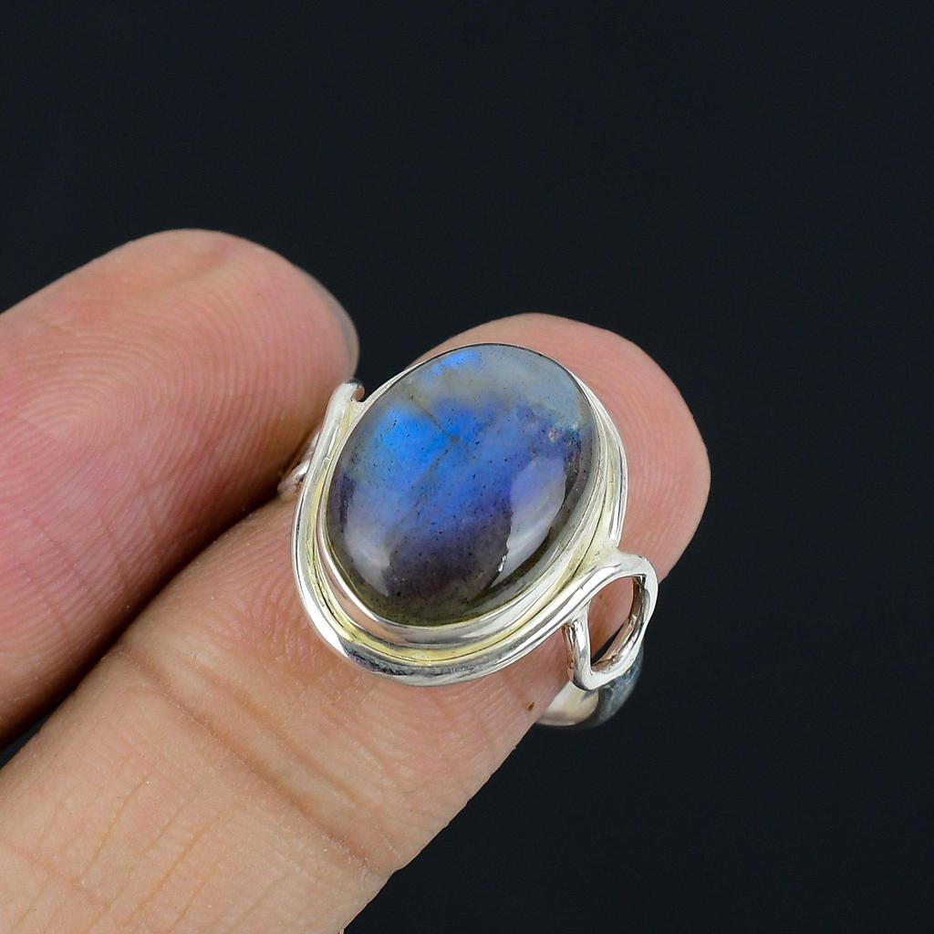 Prsten s přírodním labradoritem, stříbro 925, ručně vyráběný šperk s drahokamem, dárek k Valentýnu