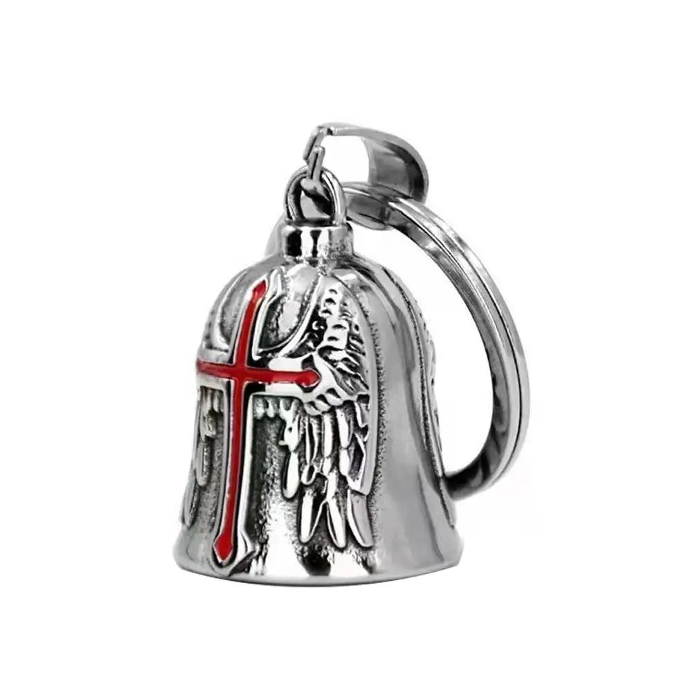 Fashion Red Cross Guardian Angel Wings Motorcycle Keychain Men Biker Rider Exorcist Keychain Amulet Lucky Amulet Accessory Gift