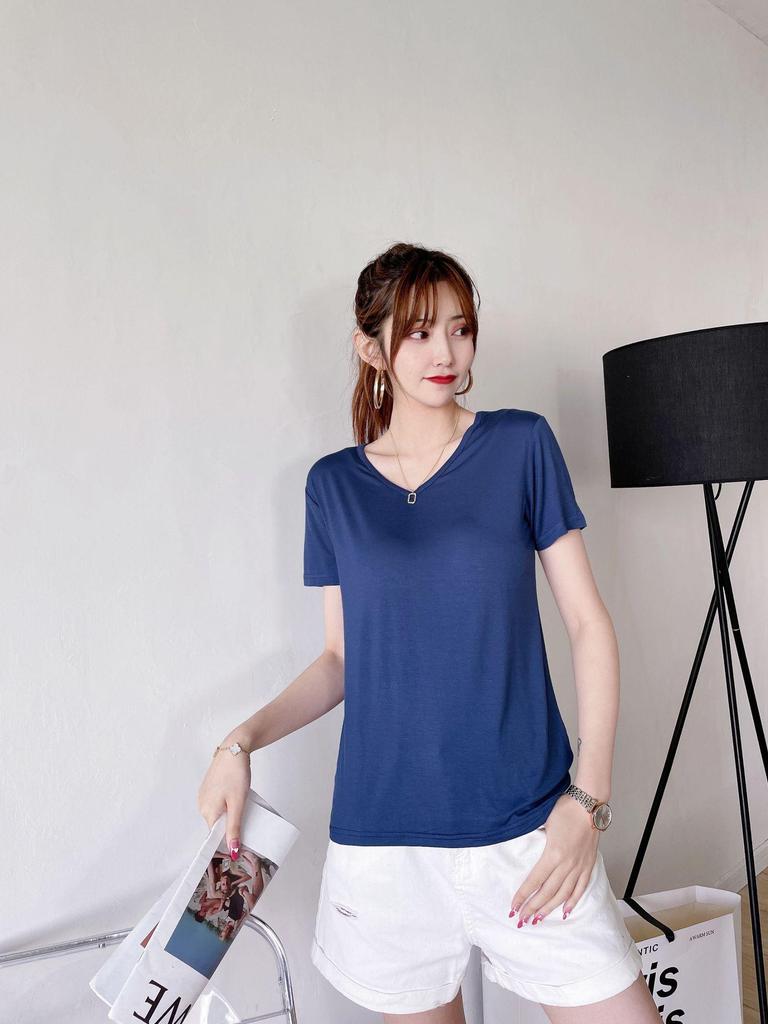 Women's Short-Sleeve Modal V-Neck White Ice Silk Loose T-Shirt