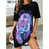 Sommer Damenkleider Lässig Kurzarm Rundhals Tiger Muster Gedruckt Locker Kleid