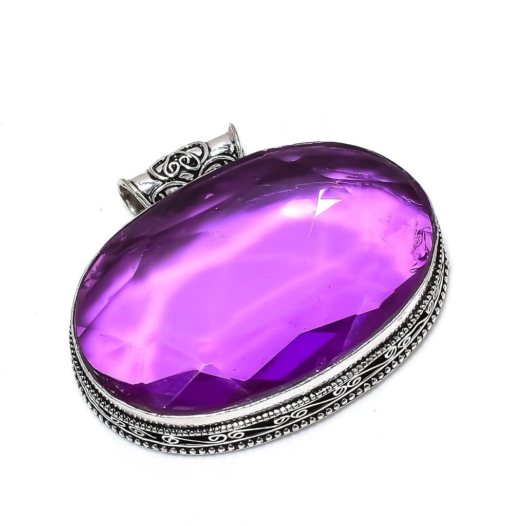 Ametist Ädelsten Silver Stor Hänge i 925 Sterlingsilver - Handgjord Design, Smycken för Vardagsbruk, Unikt Hänge Thanksgiving-present