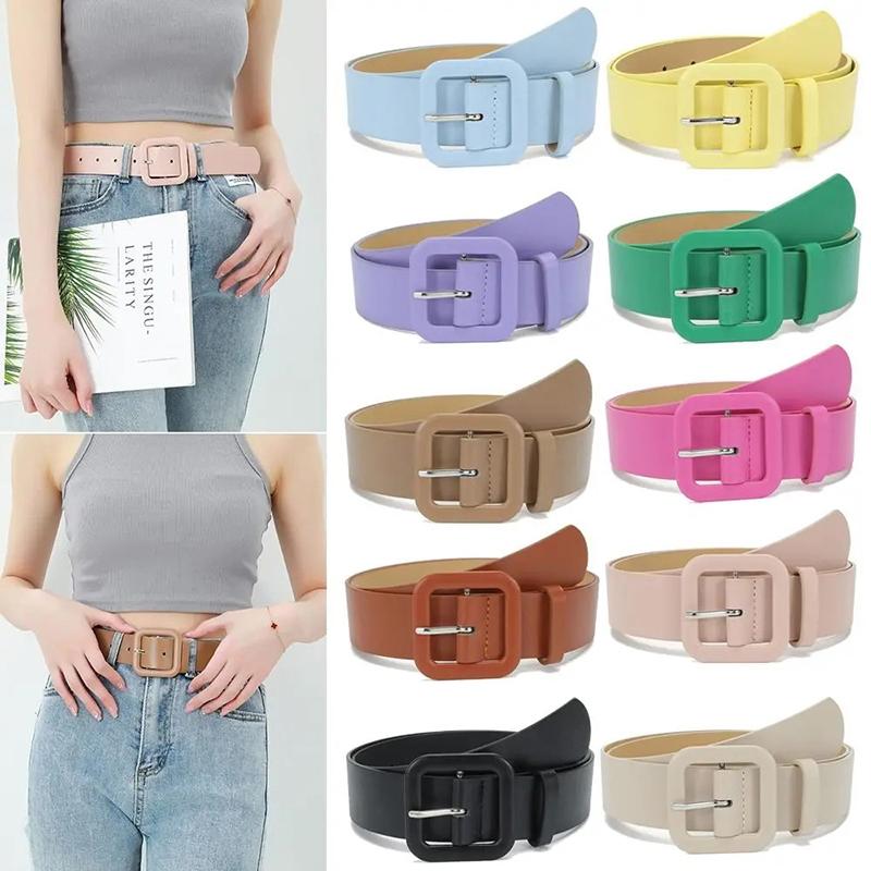 Fashion Women Belt Square Buckle Simple Candy Color Decorative Belt Vintage Strap Female Waistband