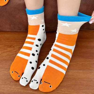 1/2Pairs Women Split 2-Toe Socks Breathable Elastic Moisture Wicking Soft Cartoon Print Flip