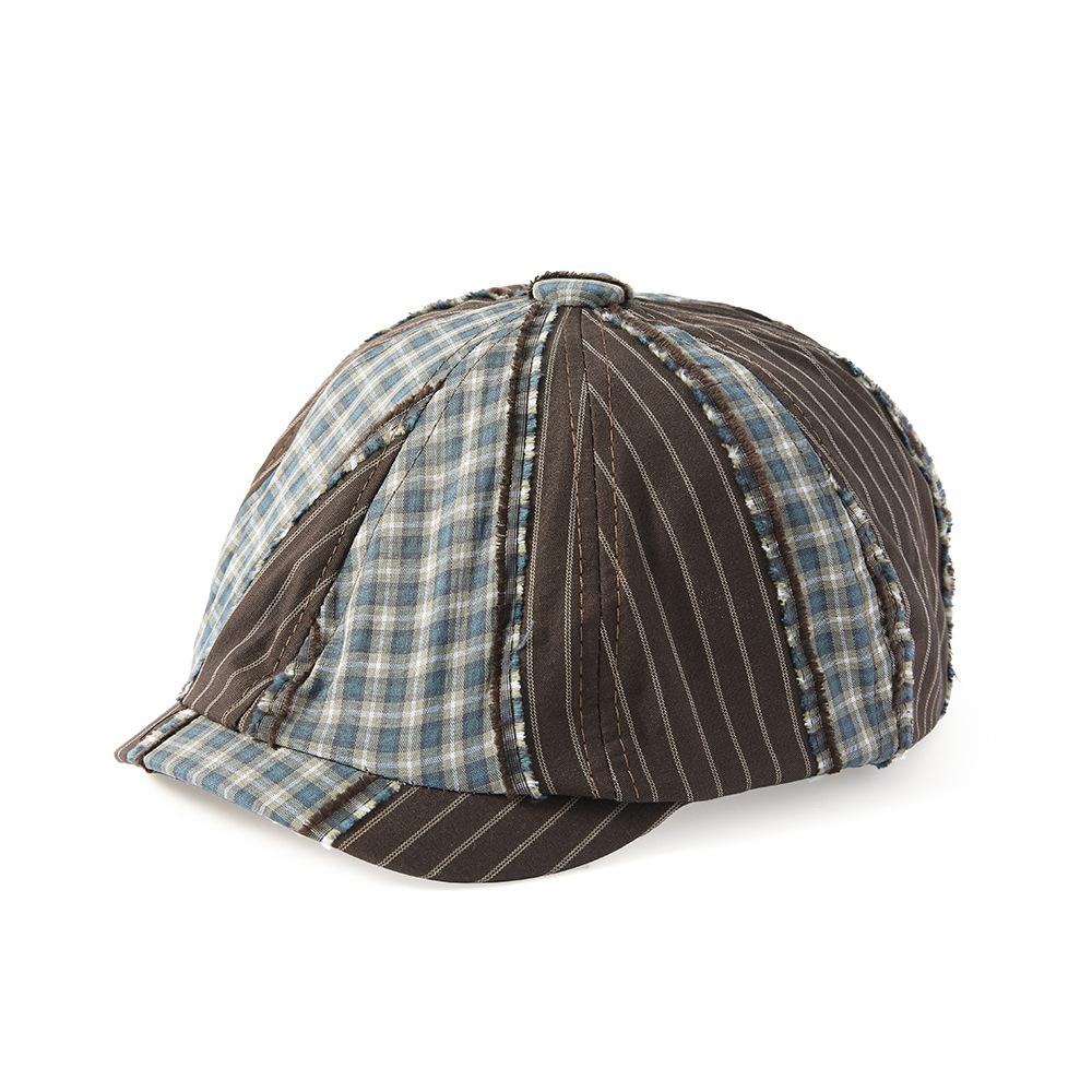 Spring Summer Light Plaid Forward Hat Men Vintage Striped Paintwork Hat Newsboy Hat