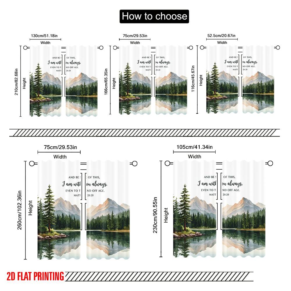 2pcs 2D Flat Printing Drapes Matthew 28 20 Mountain Lake Serene Pines 100% Polyester Without Electricity Birthday Party Perfect
