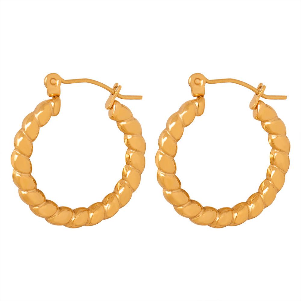 French Niche Elegant Geometric Titanium Steel Gold-Plated O-Shaped Earrings with Twisted Design and Bright Finish