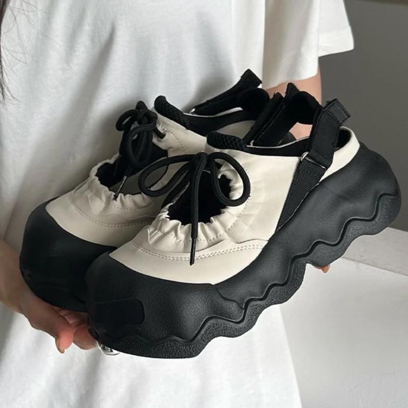 

Женские модные повседневные кроссовки 35-40 размеров Новые летние с круглым носком на толстой подошве Дышащие туфли-хлебцы Баотоу Полушлепанцы 35