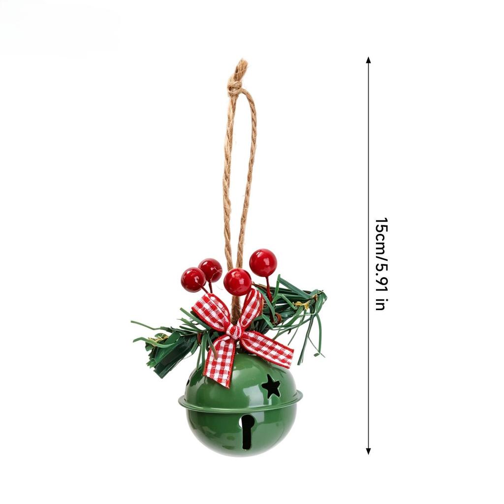 Christmas Metal Bell Ornaments Bowknot Red Berry Pine Needle Hanging Bells Xmas Tree Pendants for Holiday Party Decor Supplies