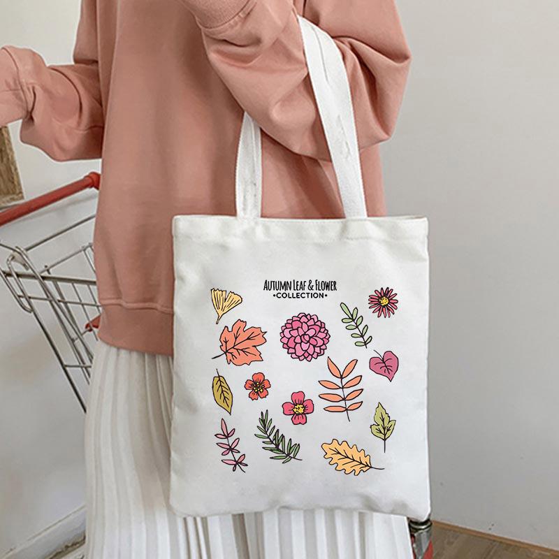 Women Kawaii Canvas Shoulder Bag Cartoon Print Ladies Shopping Bags Simple Grocery Handbags Tote Books Backpack School Bags