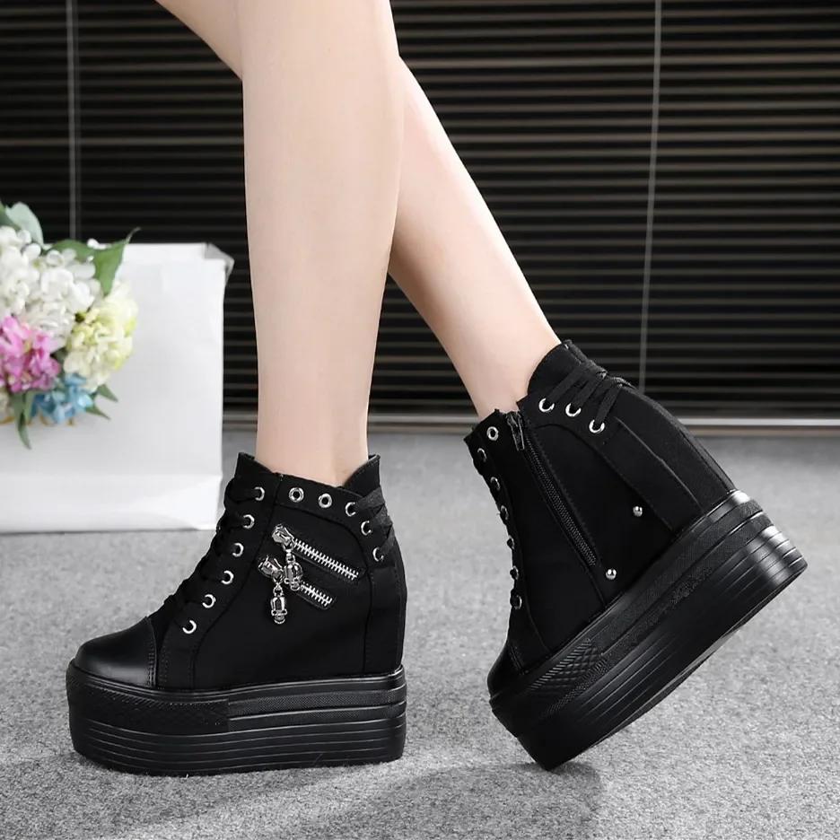 Fashion Women Shoes Fashion Heel Platform Sneakers New Breathable Wedge Canvas Shoes for Woman Casual High Heels Autumn Vulcanized Shoes