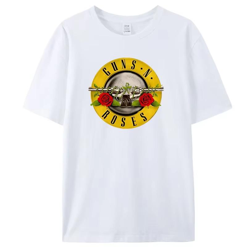 2025 Summer Men Guns N Roses Printed T-Shirt Cotton Hard Rock Band Men and Women Te Hip Hop Music Clothing