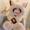 Two-Piece Set Plush Bear Hat Scarf Thickened Neck Warmer Hat Cute Ear Protection Hooded  Winter