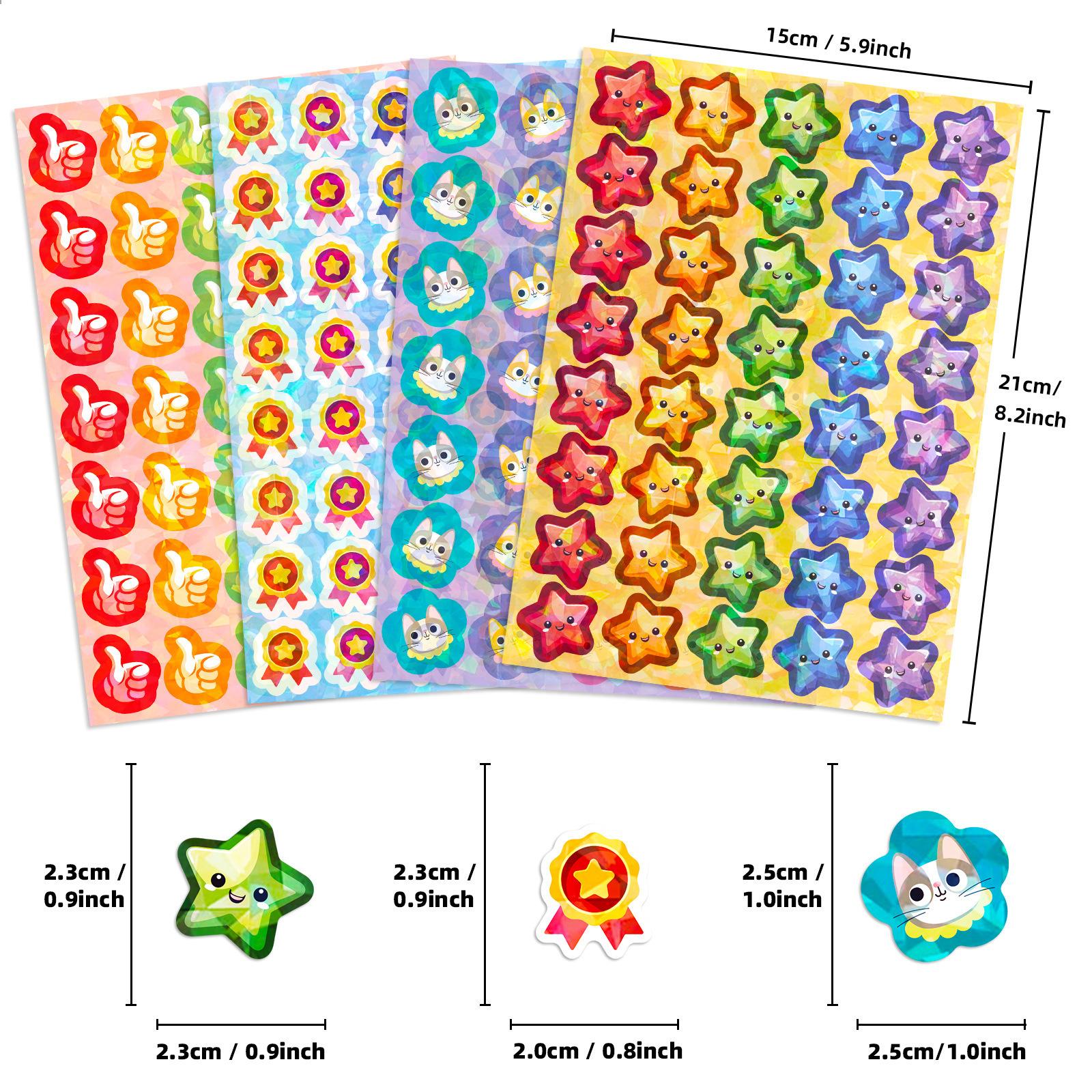 

8 Laser Transparent Reward Stickers, Four Cartoon Thumb Praise Prizes, Children S Five-Pointed Star Stickers
