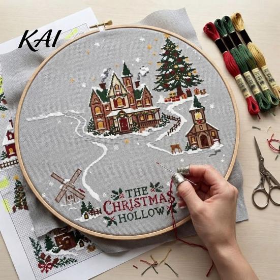 Holiday Crafting Kits for Adults Christmas Cross Stitch Kit, Winter DIY Embroidery Xmas Handcraft Tree Craft Kit Adults, Home Decor Handmade Projects