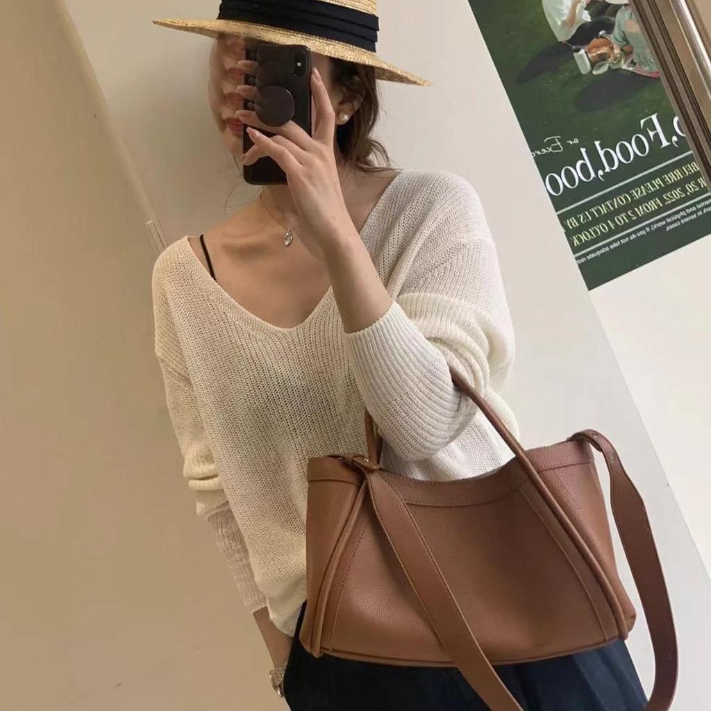 2024 Fashion Lychee Grain Vegetable Basket Handbag: Versatile Retro Shoulder and Crossbody Commuter Bag for Women