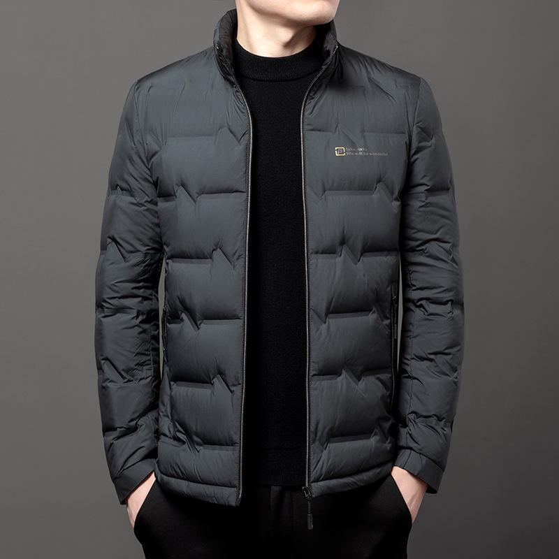 

Men s Lightweight Duck Down Jacket - Stand Collar, Winter Warm, Ideal for Business & Casual Wear Small (100-115 lbs) оливковое зеленый