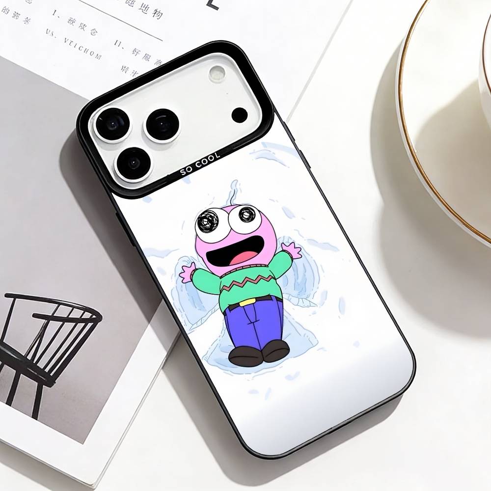 Smiling Friends Phone Case For iPhone17,16,15,14,13,12,11 Plus,Pro Max Black Border Silver  Plated Cover