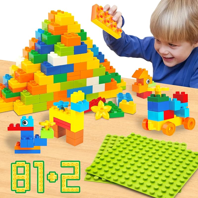 Large Building Blocks for Kids Toddlers Including 2 Piece Baseplates, Basic Big Building Blocks Compatible with Legos duplo and Major Brands, 83