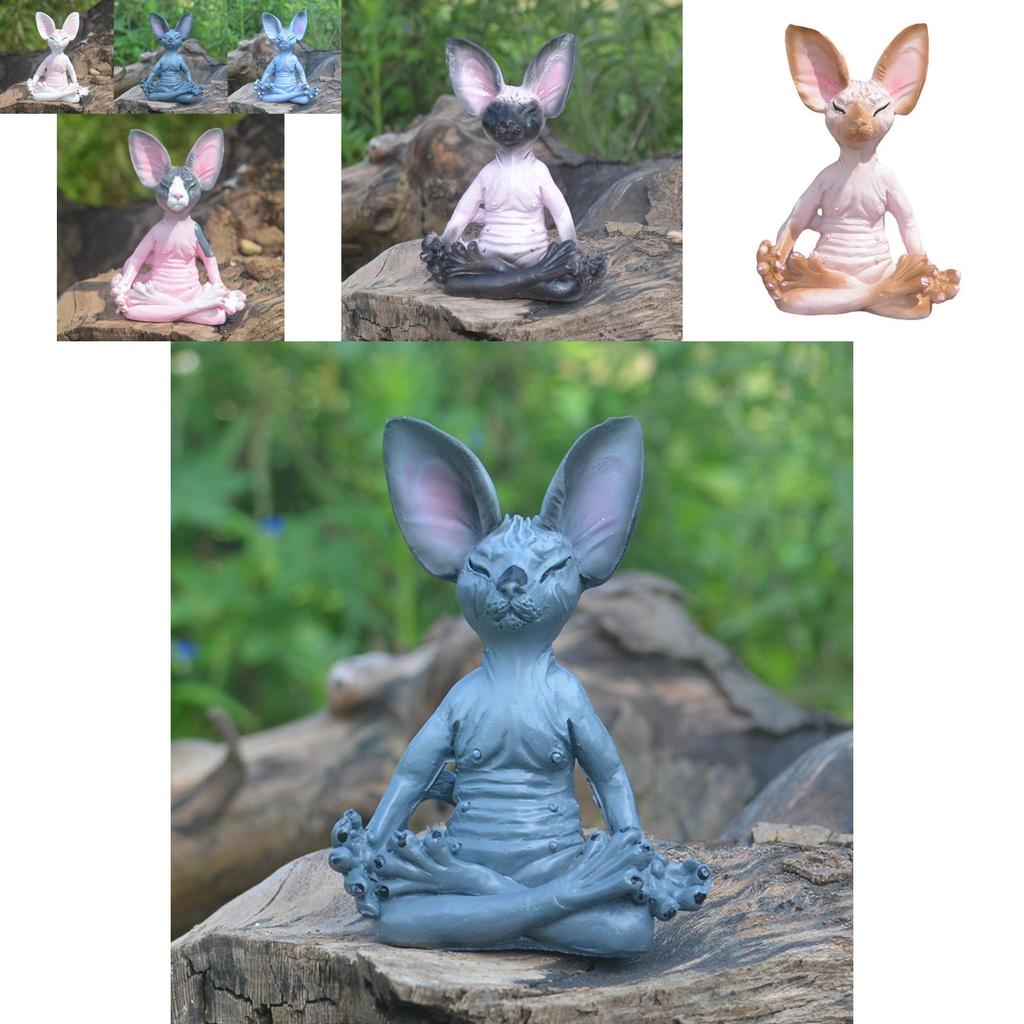 Gelassene Graue Katze Meditation Harz Figur Charmantes Heim Garten Dekor Stück