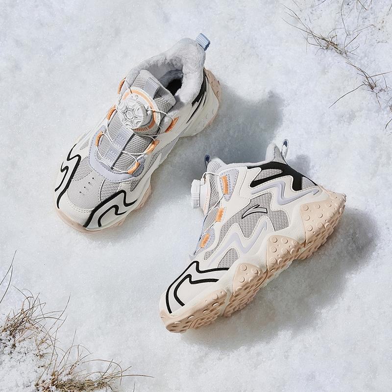 Anta Kids Trendy Fashion Thickened Warm Wear-Resistant Non-Slip Mid-Top Casual Shoes Kids Casual Shoes Gray White Black A22449941-3