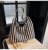 Women's Large Capacity Striped Canvas Tote Bag - 2025 Autumn Collection