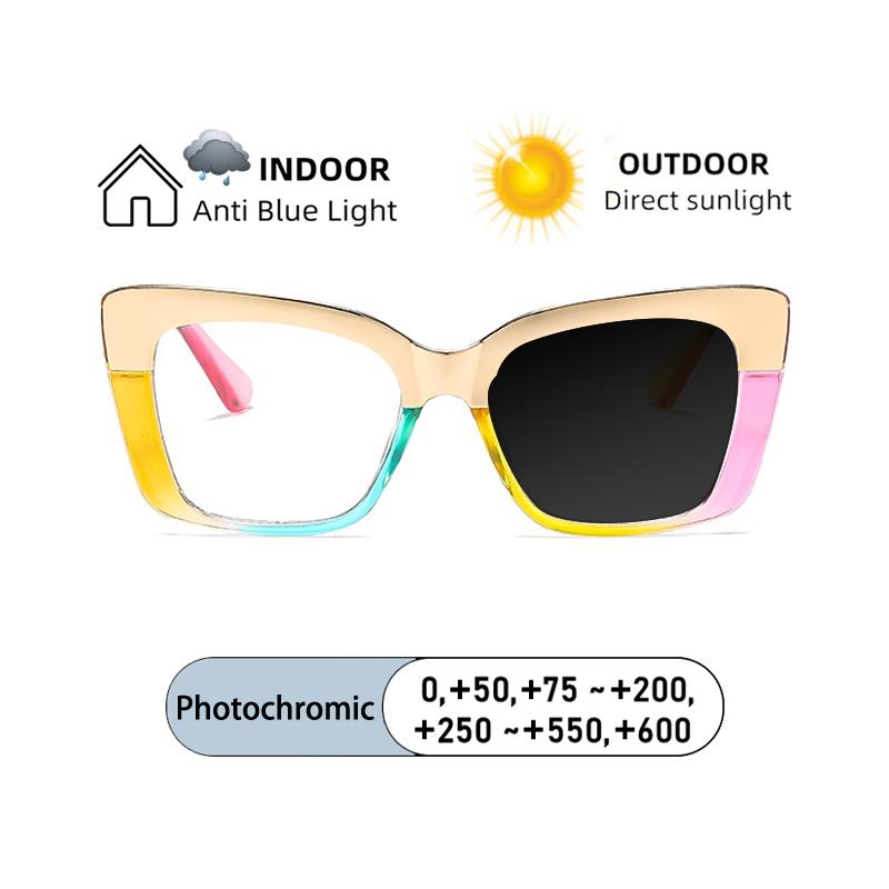 Brand Square Cat Eye Frame Hyperopia Eyewear Photochromic Anti Blue Light Computer Women Reading Glasses