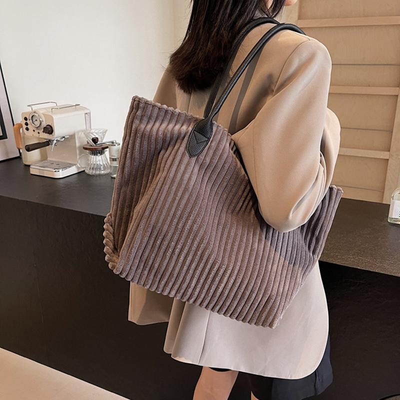 Elegant Solid Color Corduroy Tote Bag for Women Spacious Large Capacity Top Handle Daily Commute or Shopping Shoulder Bag CLE