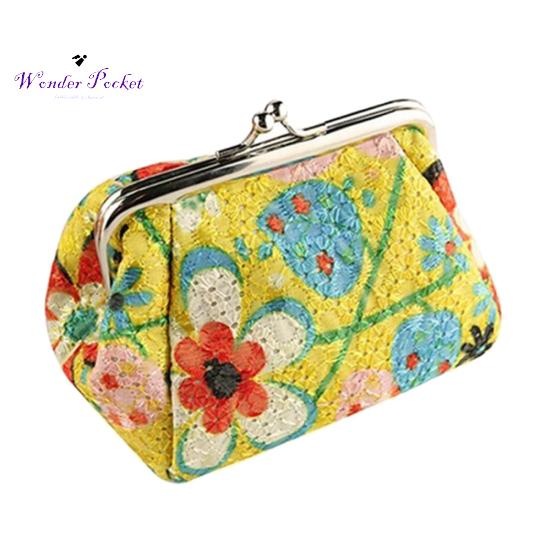 

Винтажный цветочный принт с застежкой поцелуй для женщин мини-сумка для денег кошелек портмоне жёлтый