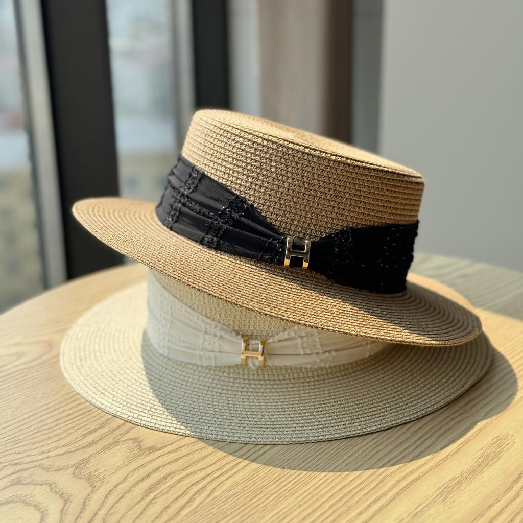 New French Flat-top Straw Hat Children's Summer Sunshade Sunscreen Hepburn Style Straw Top Hat Ins Fashion Trend