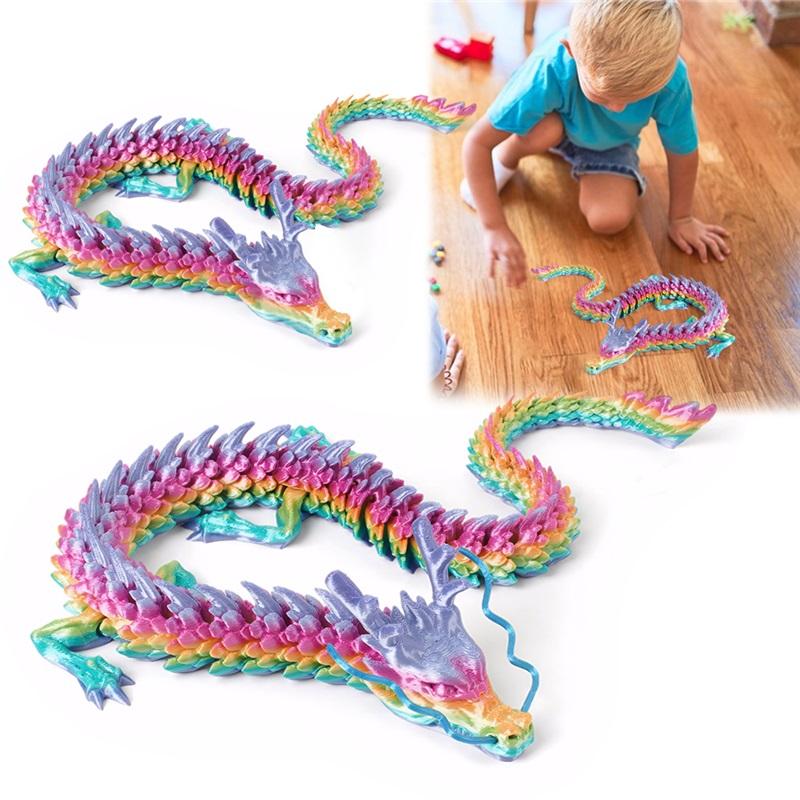 2Pcs 3D Printed Full Articulated Dragon Model Colored Desktop Dragon Ornament Conjoined Dragon Ornaments Gift for Friend