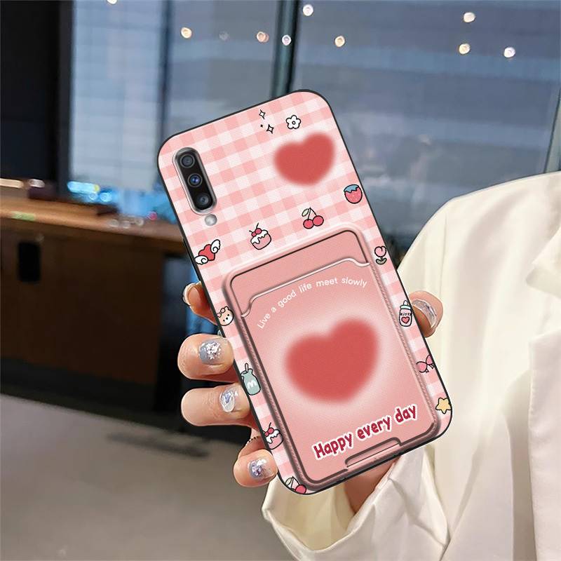 Cover Cute Phone Case For Samsung Galaxy A70 Silicone Cartoon Card slot Card sleeve Graffiti Dirt-resistant Durable TPU