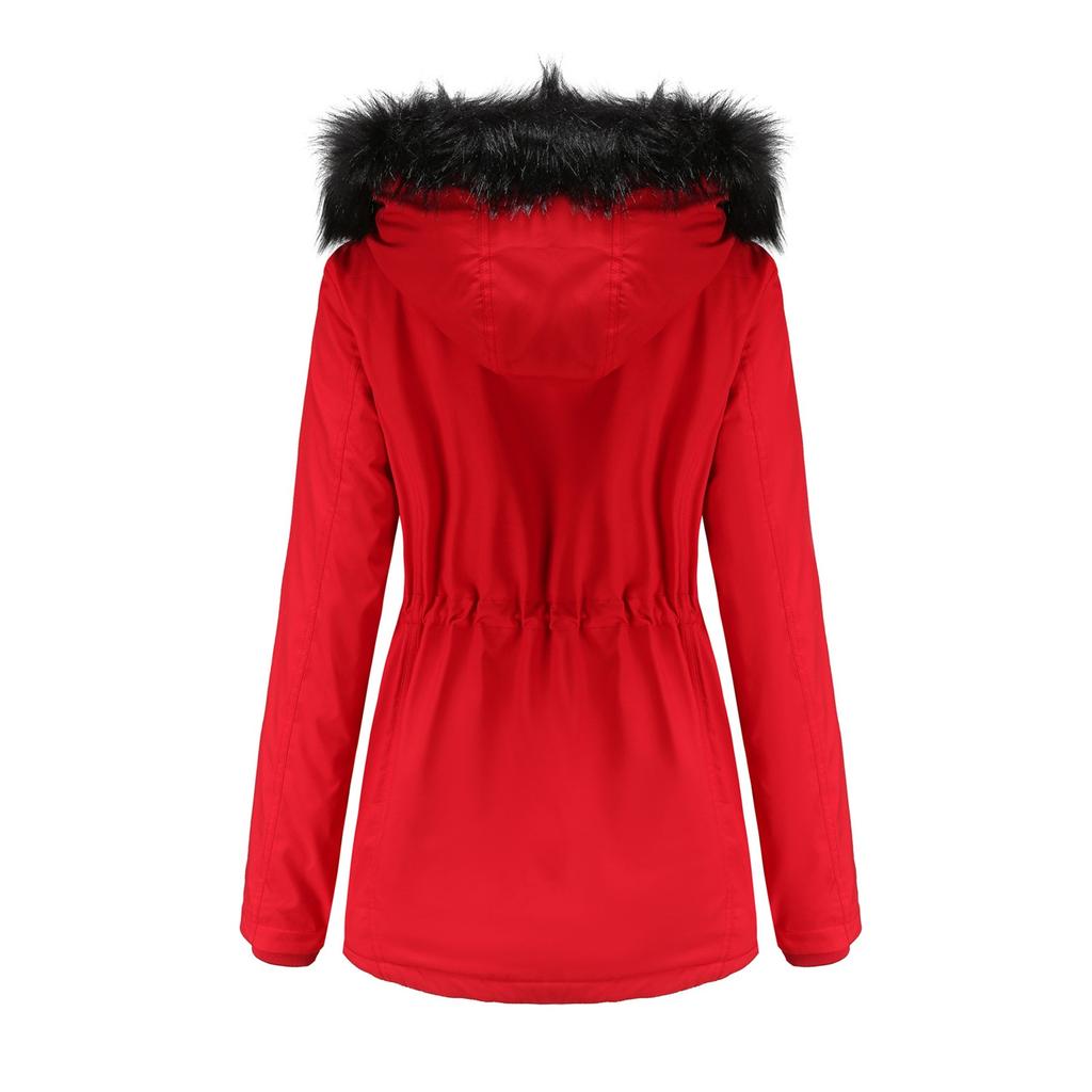 Women's Hooded Plus Velvet Corduroy Coat Ladies Winter Cotton Coat Thickened Mid-length Warm Jacket
