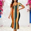 Women Plus Size V Neck Short Sleeve Geometric Printed Fitted Fishtail Dress