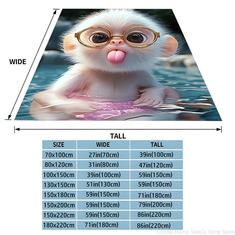 Cute Monkey Pattern Print Flannel Blanket, Soft Warm Throw Blanket Nap Blanket For Couch Sofa Office Bed Camping Trave Blanket
