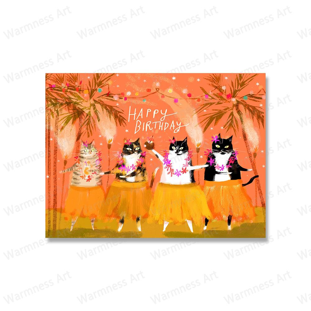 Alles Gute zum Geburtstag Katze Poster und Drucke Nordische Wandkunst Lustige Kaffeezeit Katzen Leinwand Malerei Bilder für Wohnzimmer Dekoration