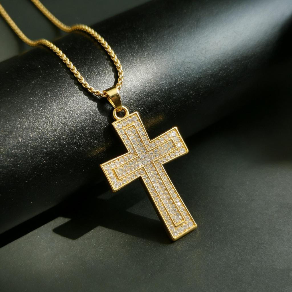 European-American Hip Hop Full Diamond Cross Pendant Necklace - Unisex Sweater Chain Accessory