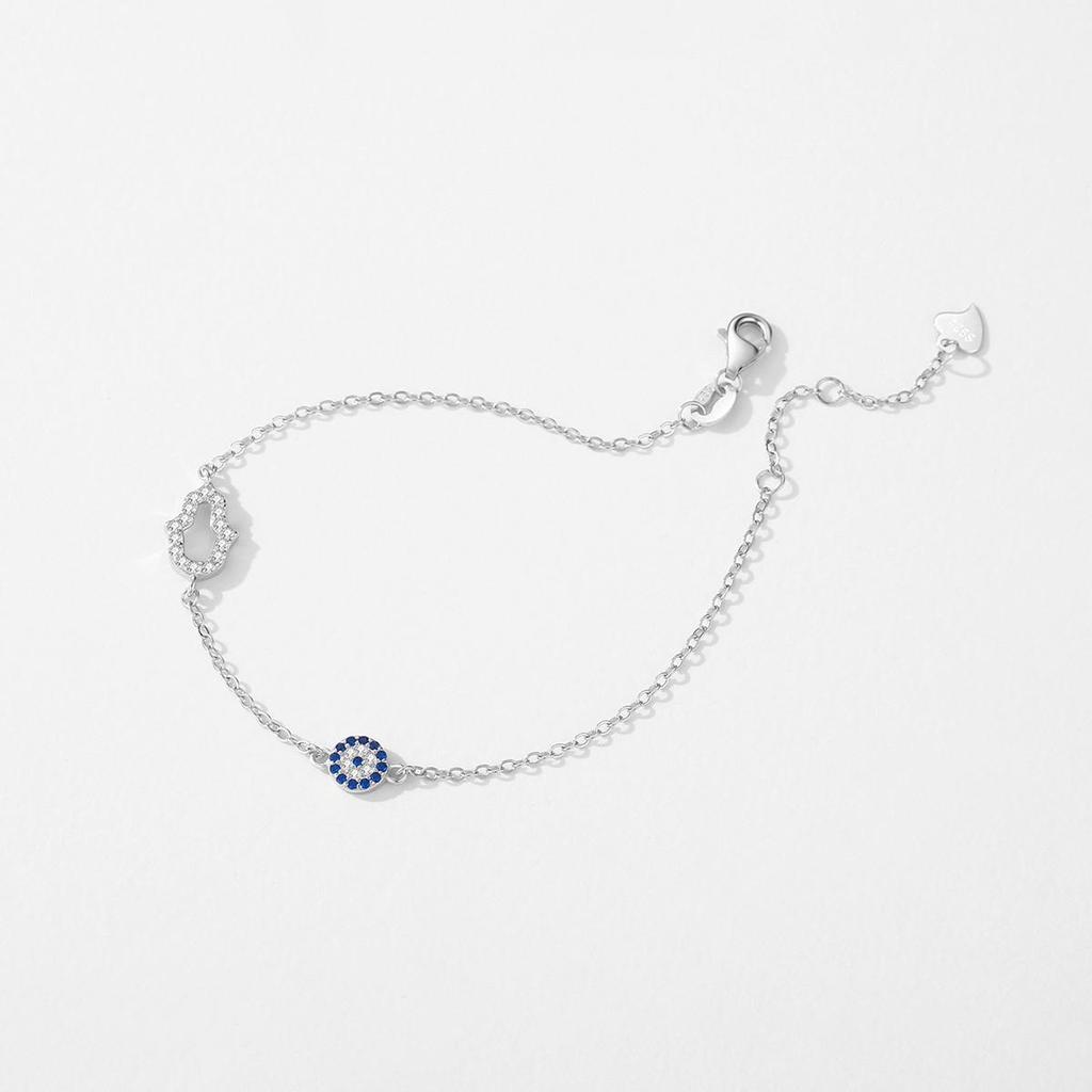 MODIAN 925 Sterling Silver Shining Clear CZ Hand Blue Eyes Bracelet Adjustable Chain Link For Women Birthday Gift Fine Jewelry