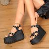 Fashion Women's Platform Sandals Woman 11cm Super High Heel Wedge Elegant Fashion Black Punk Gothic Gladiator Round Toe Sandales Femme