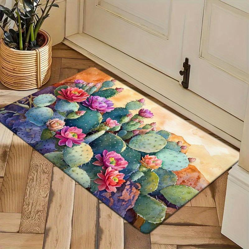 

1pc Colorful Cactus & Floral Pattern Kitchen Mat - Non-Slip, Floor Mat for Entryway, Living Room, Laundry, Bathroom Home Decor, 40cm x 60cm