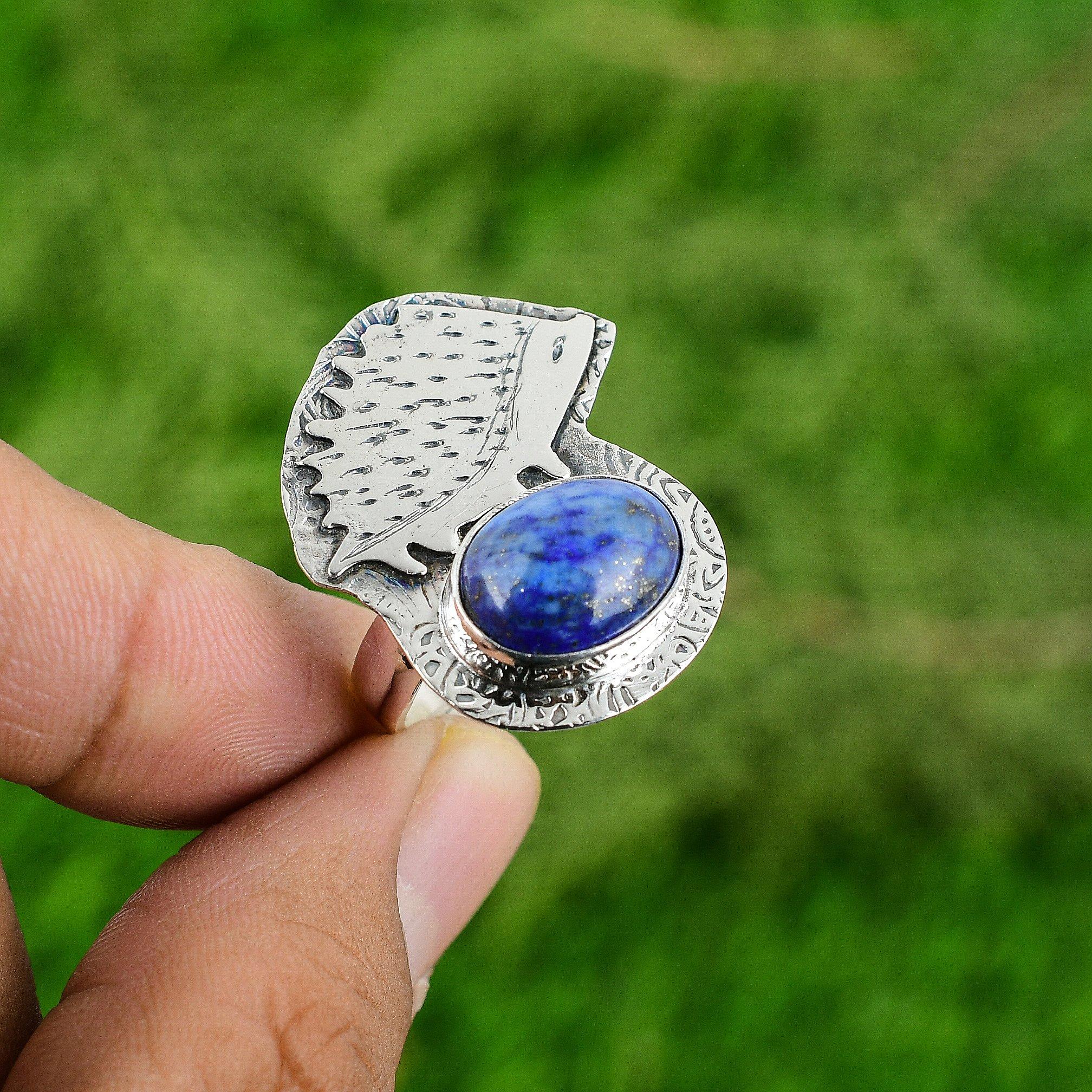 

Sterling Silver Oval Lapis Lazuli Stone New Promise Bezel Statement Ring Jewelry Adjustable