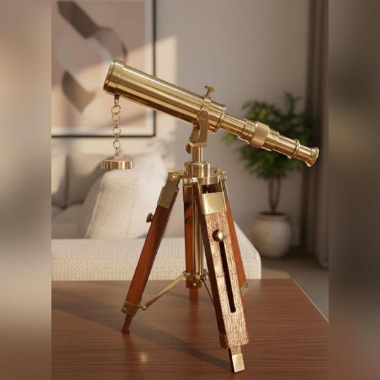 Brass Telescope with Wooden Tripod Classic Nautical Decor